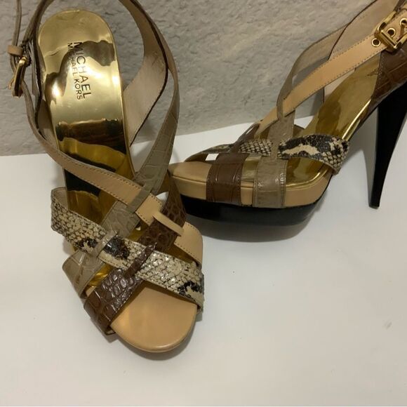 Michael Kors Niki Genuine Snakeskin Strappy Heels size 10 heels 5” - Picture 4 of 14